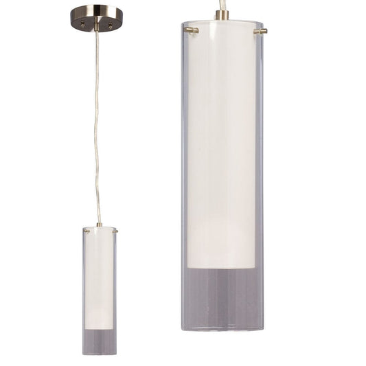 1-Light Mini Pendant - Brushed Nickel with Satin White Inner Glass & Clear Outer Glass 915370BN/WH Galaxy Lighting - Bright Light Chandeliers