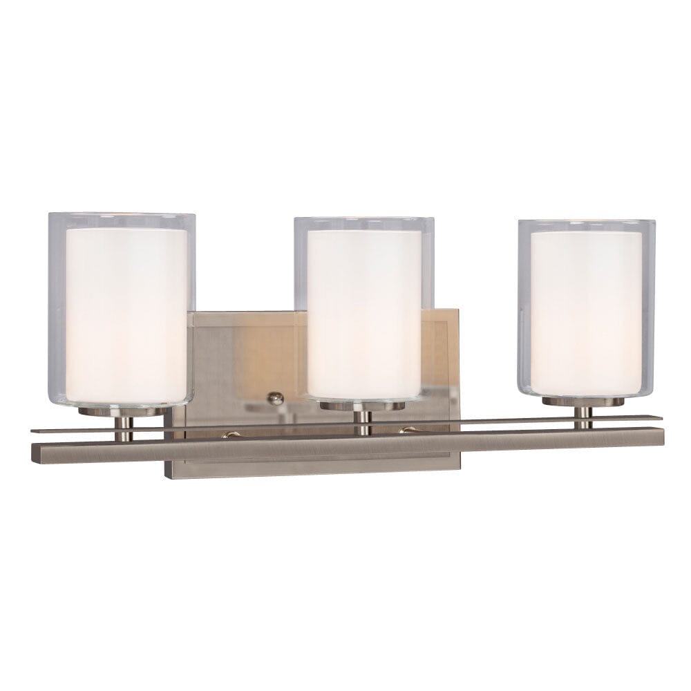 Bradley 3-Light Vanity in Brushed Nickel with Satin White Inner Glass & Clear Outer Glass 718713BN Galaxy Lighting - Bright Light Chandeliers